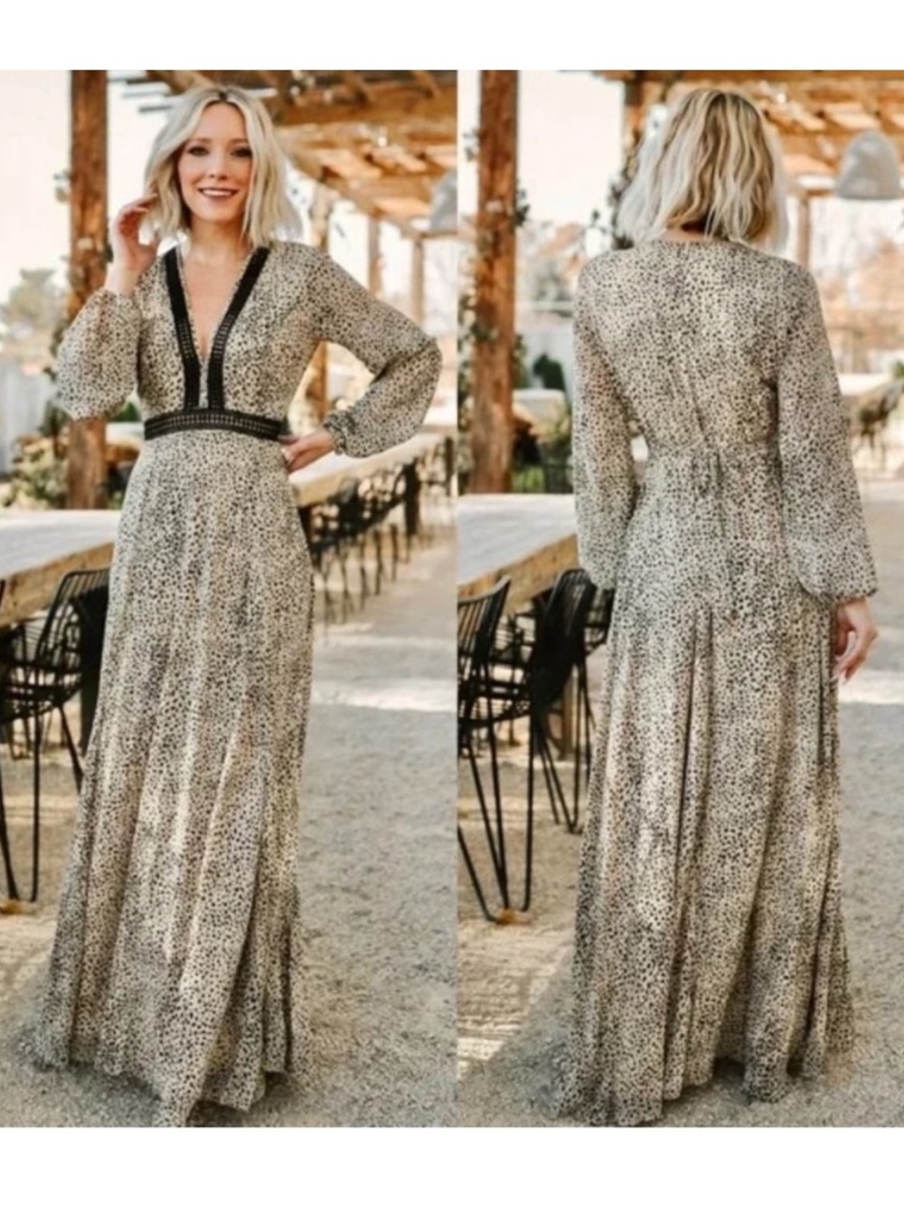 Baltic Born Cha Cha Maxi Dress Animal Print Black Taupe Size Large